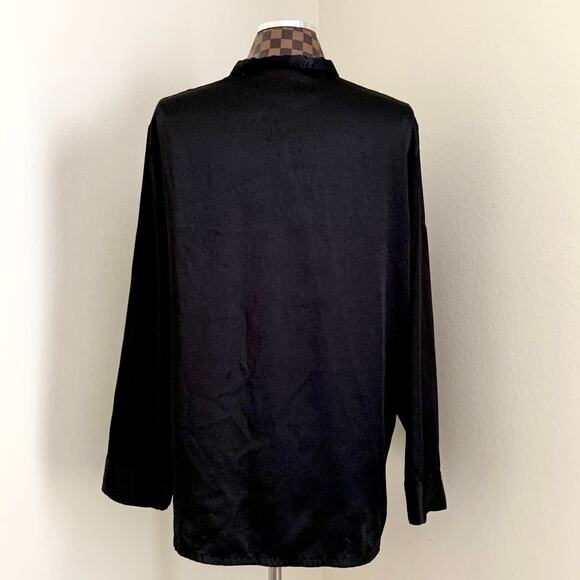 Vtg Black Satin Inner Most Nightgown Large Tunic Blouse Top Robe Lingerie Kimono - Picture 3 of 9